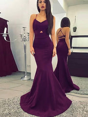Bridelily Spaghetti Strap Ruched Sweep/Brush Train Satin Dresses