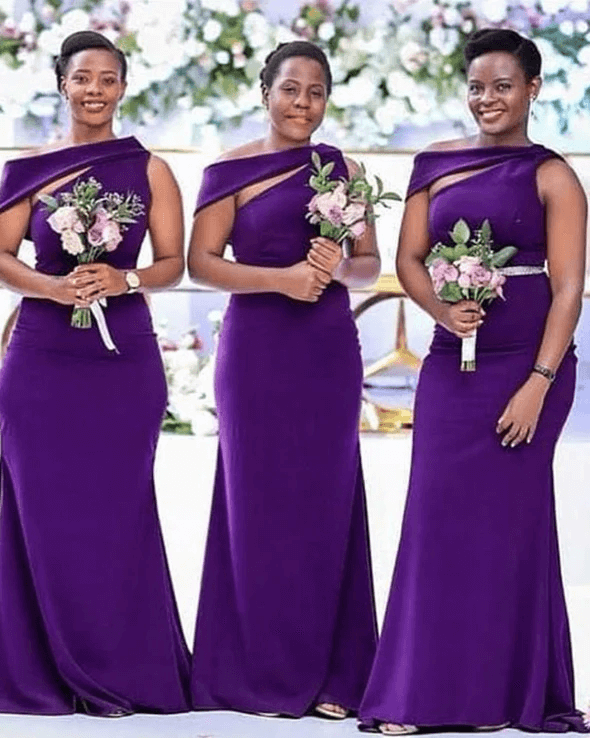 Cheap Long Bridesmaid Dresses Purple One Shoulder Wedding Guest Dress Online