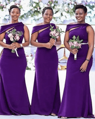 Cheap Long Bridesmaid Dresses Purple One Shoulder Wedding Guest Dress Online