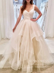 Broad Strap V Neck Ball Gown Wedding Dresses with Ruffle Skirt VW1121