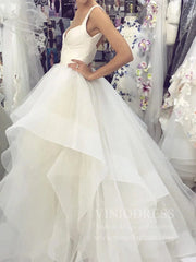 Broad Strap V Neck Ball Gown Wedding Dresses with Ruffle Skirt VW1121