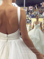 Broad Strap V Neck Ball Gown Wedding Dresses with Ruffle Skirt VW1121