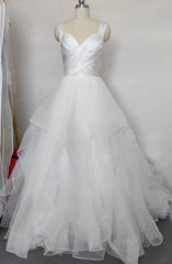 Broad Strap V Neck Ball Gown Wedding Dresses with Ruffle Skirt VW1121
