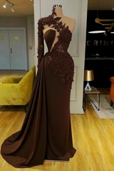 White Mermaid Evening Dress Front Split with Long Sleeves