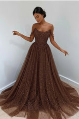 Sparkly Sky Blue Off-the-Shoulder Prom Dress Long with Sequins