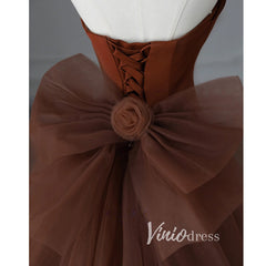 Brown Satin Mermaid Prom Dresses Strapless Bow-Tie Formal Gown FD3407