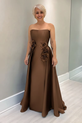 Dusty Blue Satin Mother of the Bride Dress Strapless with Flowers