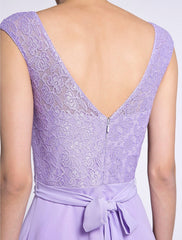 A-Line Bridesmaid Dress Scoop Neck Sleeveless Knee Length Chiffon / Lace with Lace