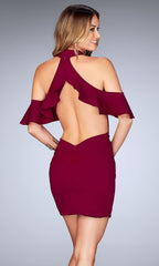 La Femme Short Cold Shoulder Ruffled Homecoming Dress