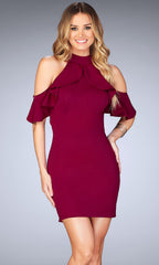 La Femme Short Cold Shoulder Ruffled Homecoming Dress