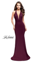 La Femme Strappy-Back Long Burgundy Red Prom Dress