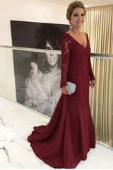 Elegant Long Sleeves Lace mother of the bride dress V-Neck