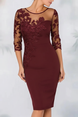 Jewel Neck Column Floral Lace Mother of the bride Dresses Half Sleeves