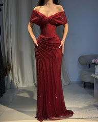 Glitter Ruched Prom Dresses Leg Split Floor Length Mermaid Formal Evening Gown