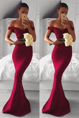 Burgundy Mermaid Prom Dress with Off-the-Shoulder Style