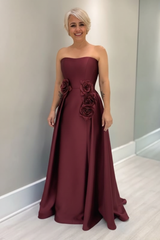 Dusty Blue Satin Mother of the Bride Dress Strapless with Flowers