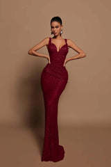Glamorous Pink Sequin Mermaid Prom Dress Sleeveless with V-Neck