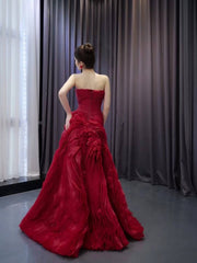 Burgundy Tiered Ruffled Wedding Gowns Strapless Quince Dress 241063