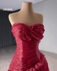 Burgundy Tiered Ruffled Wedding Gowns Strapless Quince Dress 241063