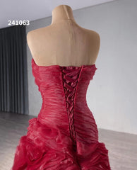 Burgundy Tiered Ruffled Wedding Gowns Strapless Quince Dress 241063