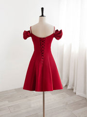 Bourgogne en V couche en satin robe de bal courte, robe de retour bordeaux