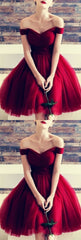 Custom Made Off Shoulder Short Burgundy Prom Dresses, Short Burgundy Formal Dresses, Graduation Dresses
