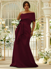 Sheath/Column Satin Ruched One-Shoulder Sleeveless Sweep/Brush Train Bridesmaid Dresses