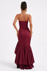Beautiful Burgundy A-line Off The Shoulder Formal Ball Gown With Ruffled Edges
