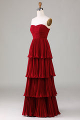 Strapless Emerald Green Ruffle Multi-Layer Long Prom Dress