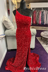 UK Burgundy Prom Dresses Sequin Long One Shoulder Wedding Guest Dress