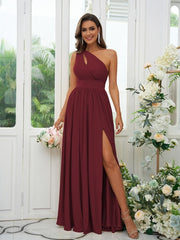 A-Line/Princess Jersey Ruffles One-Shoulder Sleeveless Floor-Length Bridesmaid Dresses