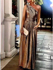 Women's Party Dress Homecoming Dress Wedding Guest Dress Long Dress Maxi Dress Silver Blue Purple Sleeveless Pure Color Pocket Summer Spring One Shoulder Fashion Evening Party Wedding Guest Vacation