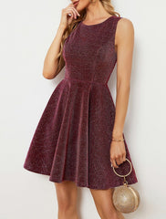 A-Line Homecoming Dresses Glittering Dress Party Wear Prom Tea Length Sleeveless Jewel Neck Satin with Glitter