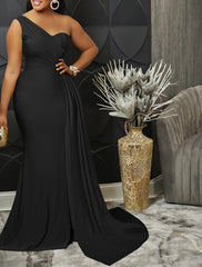 Mermaid / Trumpet Party Dresses Elegant Dress Wedding Guest Semi Formal Sweep / Brush Train Sleeveless One Shoulder Spandex with Ruched Slit