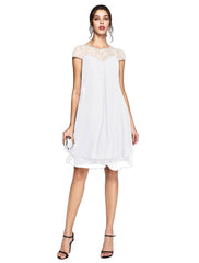 Aimishang A-Line Mother of the Bride Dress Plus Size Elegant Illusion Neck Knee Length Chiffon Lace Short Sleeve with Sequin