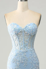 Wholesale Light Blue Mermaid Sweetheart Lace Up Long Prom Dress With Appliques prom dresses shops