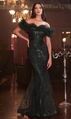 Vintage Beaded Mermaid Prom Dress Off-the-shoulder Evening Dress Long Formal Dress HZ1024