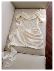 Vintage Beige Spaghetti Strap Design Sheath Party Dresses Homecoming Dresses, HZ1024