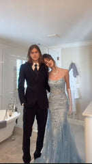 Vintage Shiny Blue Sequin Prom Dress Mermaid Evening Dress Long Formal Dress HZ1024