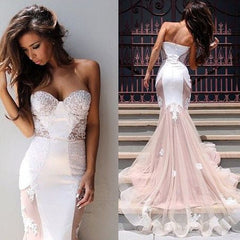 Custom Made Sweetheart Neck Mermaid Sweep Train Lace Wedding Dress, Mermaid Lace Champagne Prom Dresses