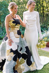 Sheath Backless Long Sleeves White Soft Satin Wedding Dresses