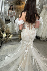 Princesss Mermaid Off the Shoulder Tulle Appliques Wedding Dresses