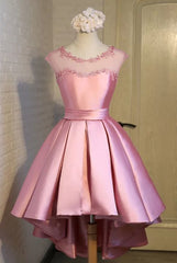 Gorgeous High Low Satin Homecoming Dress, Round Neckline Lace-up Dress