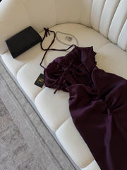 Elegant Sheath Halter Sleeveless Burgundy Satin Backless Prom Dresses Long Evening Dress HZ1024
