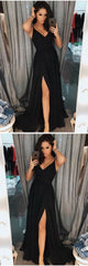 Black Prom Dress with Slit, Prom Dresses, Evening Gown, Winter Formal Dress