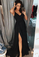 Black Prom Dress with Slit, Prom Dresses, Evening Gown, Winter Formal Dress