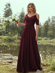 A-Line/Princess Chiffon Ruffles V-neck Sleeveless Floor-Length Bridesmaid Dresses