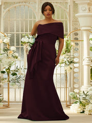 Sheath/Column Satin Ruched One-Shoulder Sleeveless Sweep/Brush Train Bridesmaid Dresses