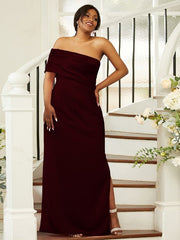 Sheath/Column Satin Ruched One-Shoulder Sleeveless Floor-Length Bridesmaid Dresses
