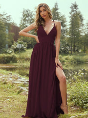 A-Line/Princess Chiffon Ruffles V-neck Sleeveless Floor-Length Bridesmaid Dresses